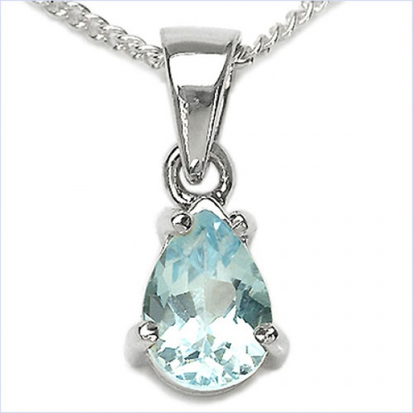 Collier/Kette mit Tropfen-Anhänger Blautopas 925 Silber-0,85 Karat