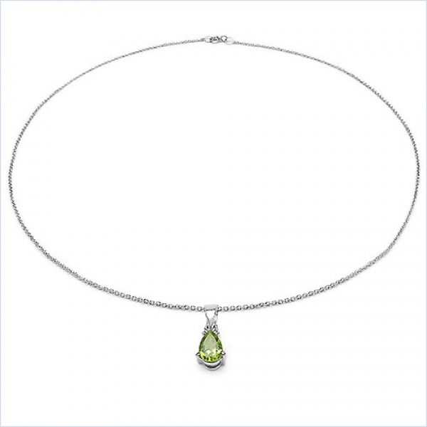 Collier/Kette m.Peridot-Tropfen-Anhänger 925-Silber Rhod.-0,75 Karat
