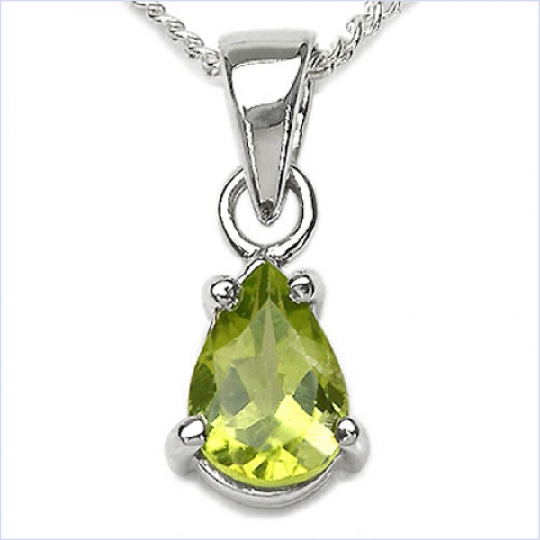 Collier/Kette m.Peridot-Tropfen-Anhänger 925-Silber Rhod.-0,75 Karat