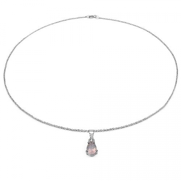 Edles Collier/Kette mit Rosenquarz-Tropfen-Anhänger -1,00 Karat