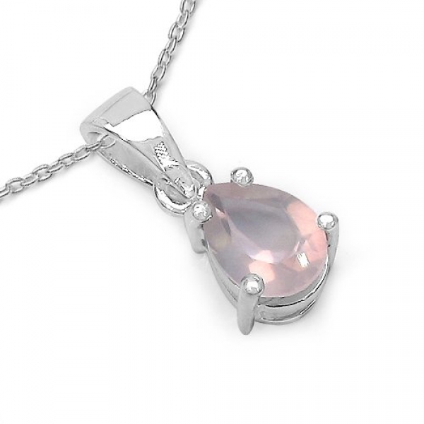 Edles Collier/Kette mit Rosenquarz-Tropfen-Anhänger -1,00 Karat