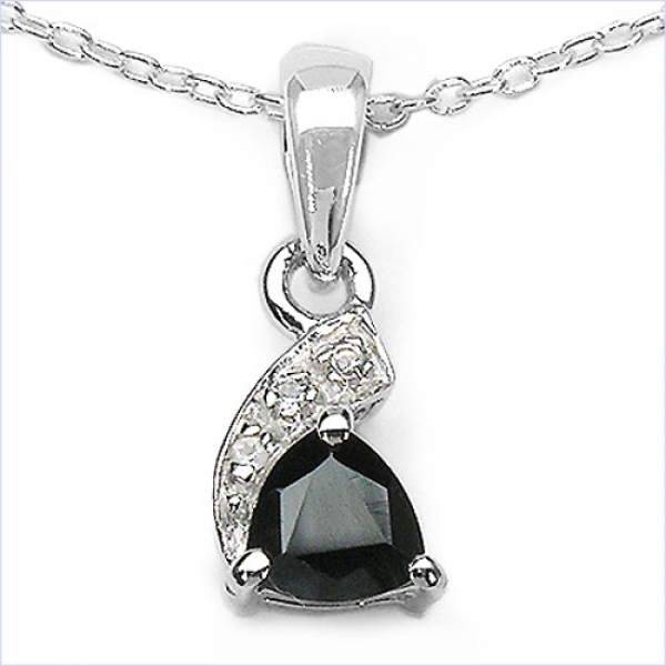 Collier/ Halskette mit 3 Diamanten/Saphir-Anhänger-Silb.-0,53 Karat