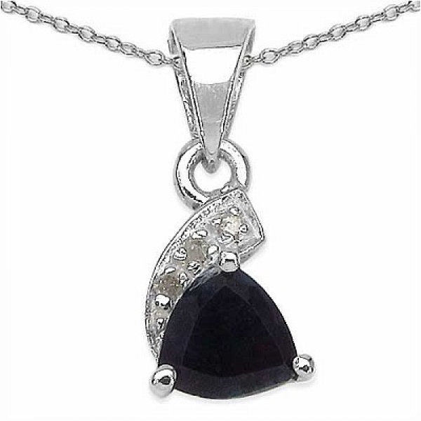 Collier/ Halskette mit 3 Diamanten/Saphir-Anhänger-Silb.-0,53 Karat