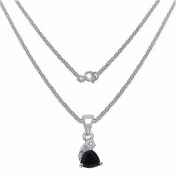 Collier/ Halskette mit 3 Diamanten/Saphir-Anhänger-Silb.-0,53 Karat