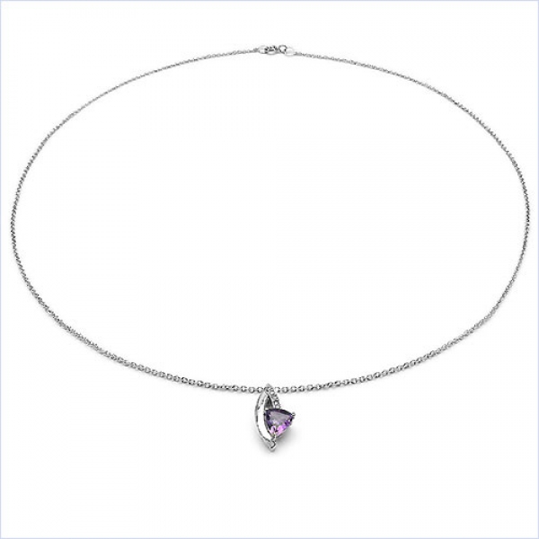 Collier/ Halskette mit 5 Diamanten/ Amethyst-Anhänger-0,48 Karat