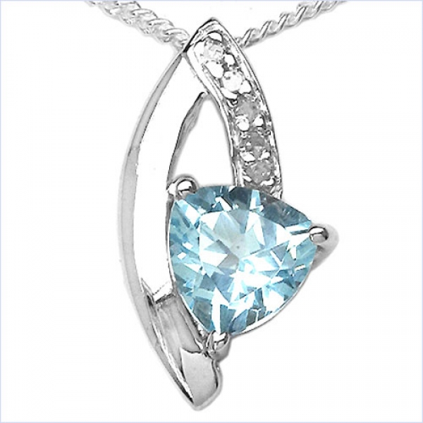 Collier/ Halskette mit 5 Diamanten/ Aquamarin-Anhänger-0,53 Karat
