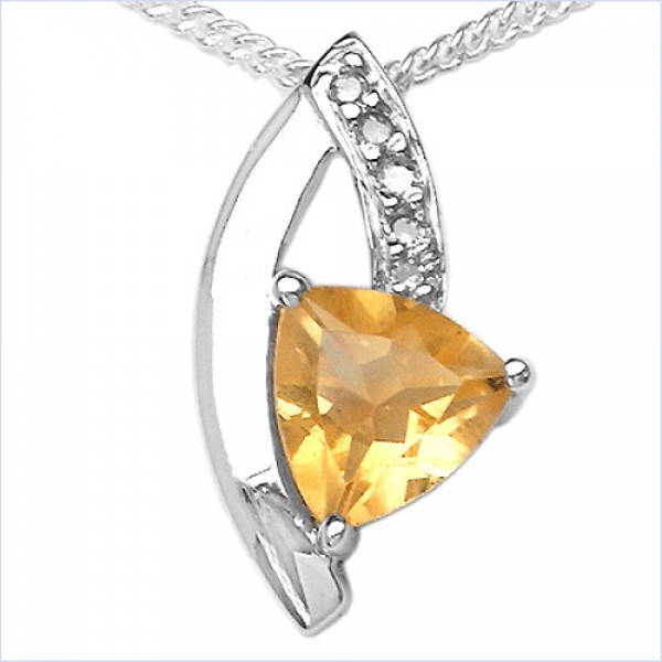 Collier/ Halskette mit 5 Diamanten/Citrin-Anhänger-0,48 Karat
