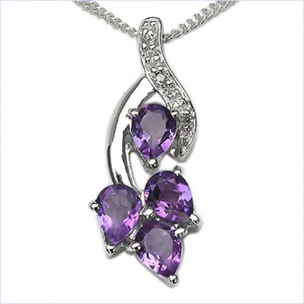 Collier/Kette mit Diamant/Amethyst-Anhänger 925-Silber-1,22 Karat