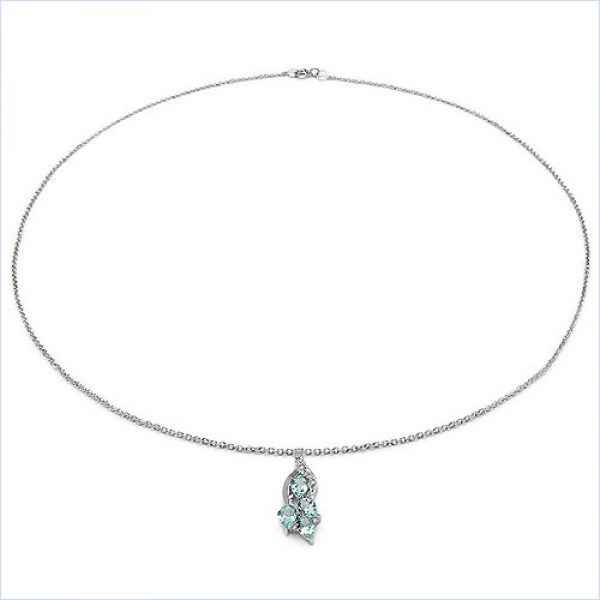 Collier/Kette mit Diamant/Blau-Topas-Anhänger 925 Silb.1,42 Karat