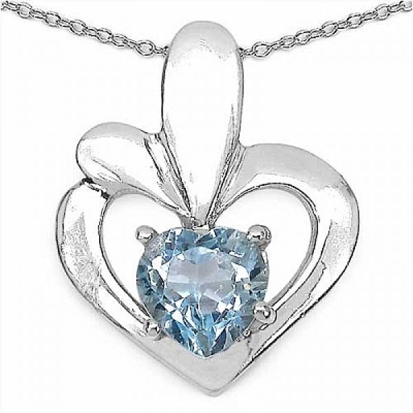 Collier/Kette m.Blautopas-Herz Anhänger 925-Silber Rhod.1,25 Karat