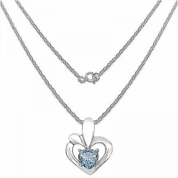Collier/Kette m.Blautopas-Herz Anhänger 925-Silber Rhod.1,25 Karat