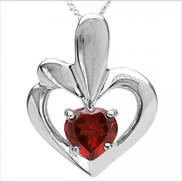 Collier/Kette m.Granat-Herz Anhänger 925-Silber Rhodin.-1,25 Karat