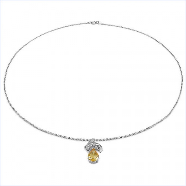Collier/Kette Tropfen Anhänger Citrin (Sonnenstein)-Silber-Rhodiniert 1,10 Karat