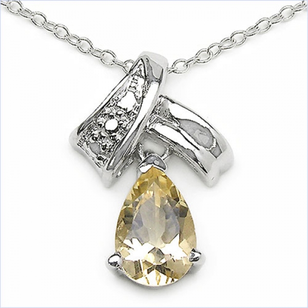 Collier/Kette Tropfen Anhänger Citrin (Sonnenstein)-Silber-Rhodiniert 1,10 Karat