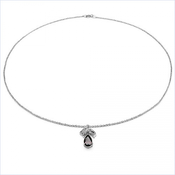 Collier/Kette Tropfen-Anhänger Granat-Silber-Rhodiniert 1,30 Karat