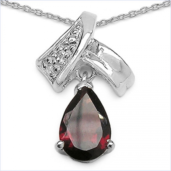 Collier/Kette Tropfen-Anhänger Granat-Silber-Rhodiniert 1,30 Karat