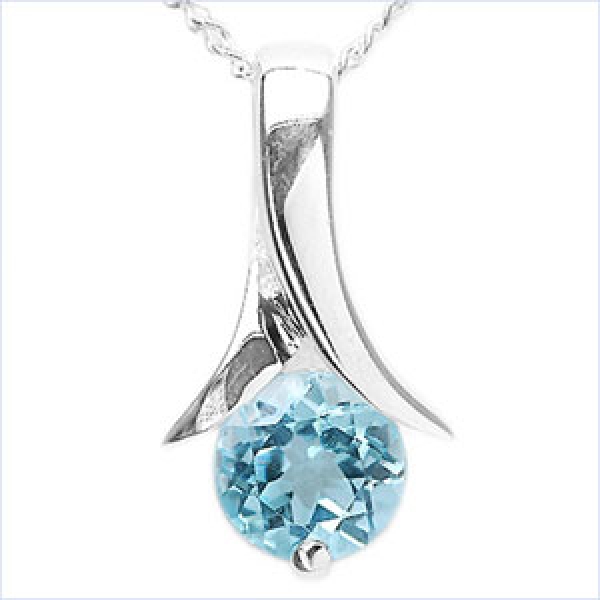 Collier/Kette Anhänger m.Blautopas 925Silber-Rhodiniert-1,10 Karat
