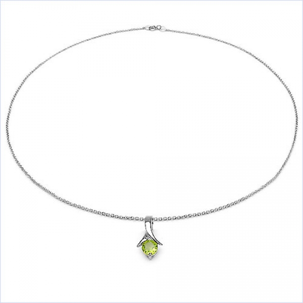 Collier/Kette mit Anhänger-Peridot 925Silber-Rhodiniert-0,90 Karat