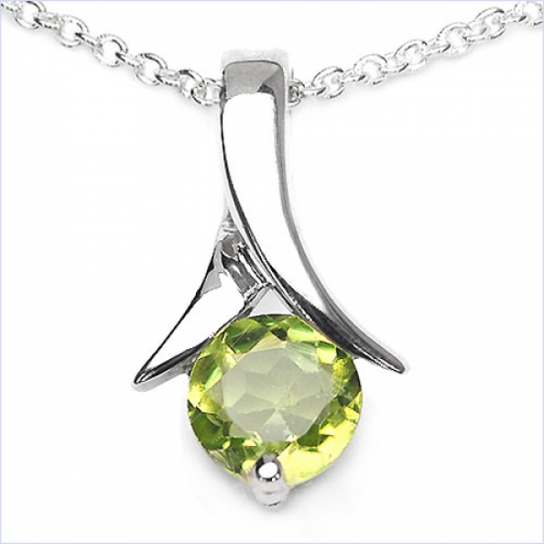 Collier/Kette mit Anhänger-Peridot 925Silber-Rhodiniert-0,90 Karat
