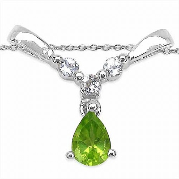 Collier/Kette mit Peridot u.Weißtopas 925 Sterl.Silber-0,99 Karat