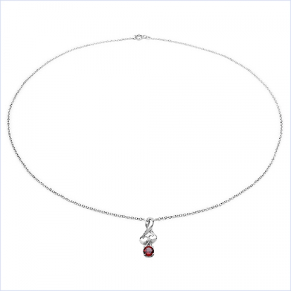 Collier/Halskette mit Granat-Anhänger-2 Herzen-1,10 Karat-Silber Rhodiniert