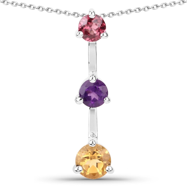 Collier/Kette mit Rhodolith, Citrin, Amethyst im Anhänger 1,10 Karat-Silber