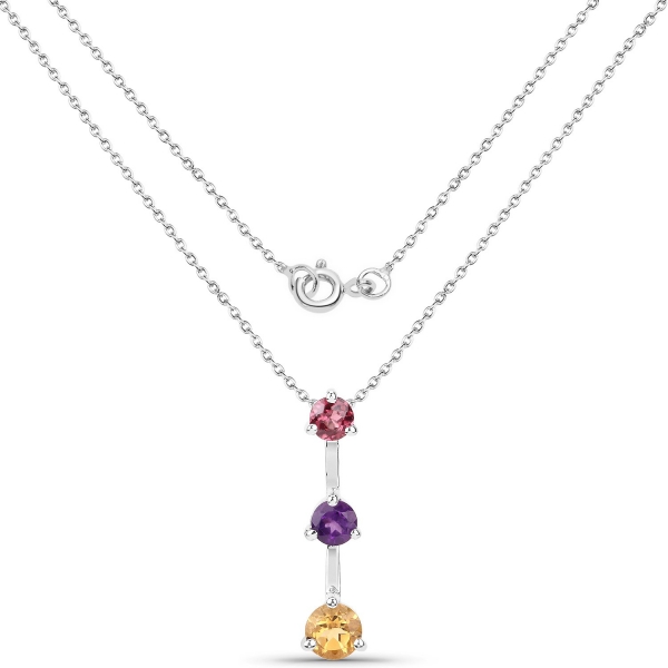 Collier/Kette mit Rhodolith, Citrin, Amethyst im Anhänger 1,10 Karat-Silber