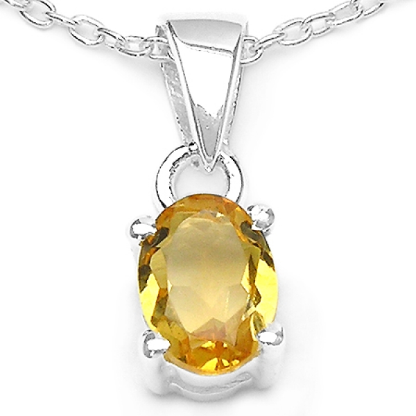 Collier/Kette mit ovalen Citrin-Anhänger 925-Silber Rhodin.-0,85 Karat