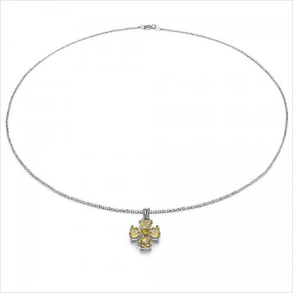 Collier/Kette Blume-Citrin-Anhänger 925 Silber-Rhodin.-1,07Karat