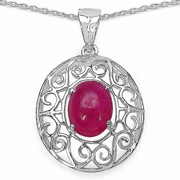 Collier/Kette mit Rubin-Anhänger-925 Silber-Rhodiniert-2,51 Karat