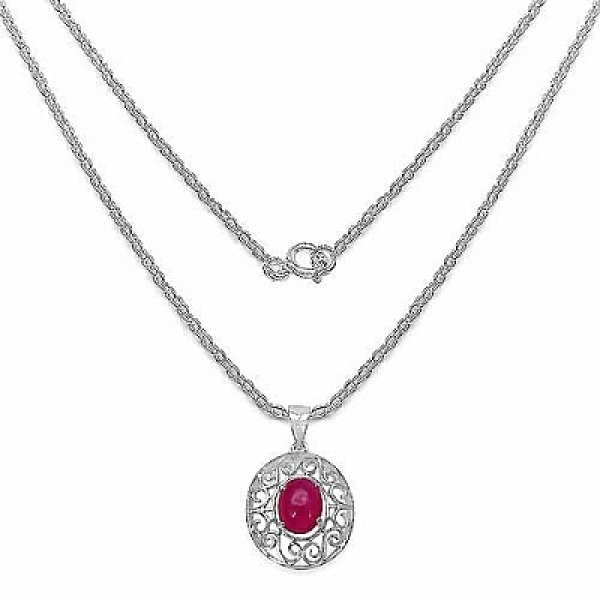 Collier/Kette mit Rubin-Anhänger-925 Silber-Rhodiniert-2,51 Karat