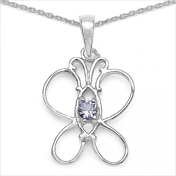 Collier/Kette-Anhänger Tansanit-Schmetterling-Silber-Rhodiniert