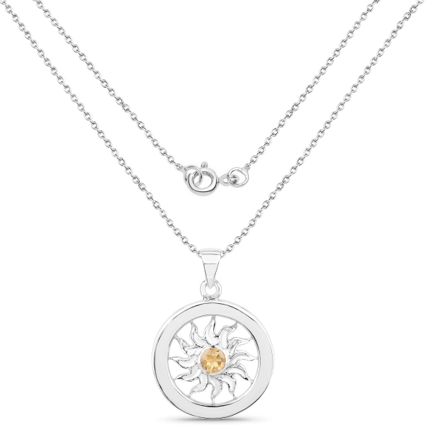 Collier/Halskette 925-Sterling Silber mit Sonne-Anhänger/Citrin Sonnenstein 1,10 Karat