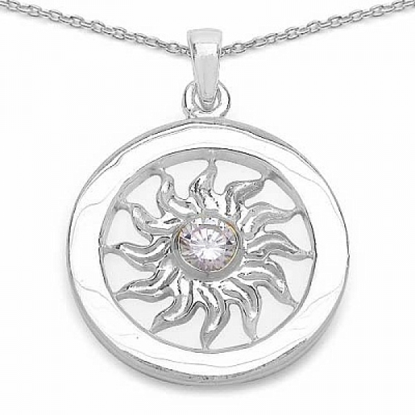 Collier/Halskette 925-Sterling Silber mit Sonne-Anhänger/Zirkonia 1,10 Karat