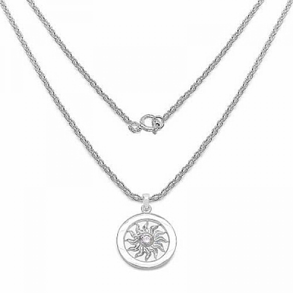 Collier/Halskette 925-Sterling Silber mit Sonne-Anhänger/Zirkonia 1,10 Karat