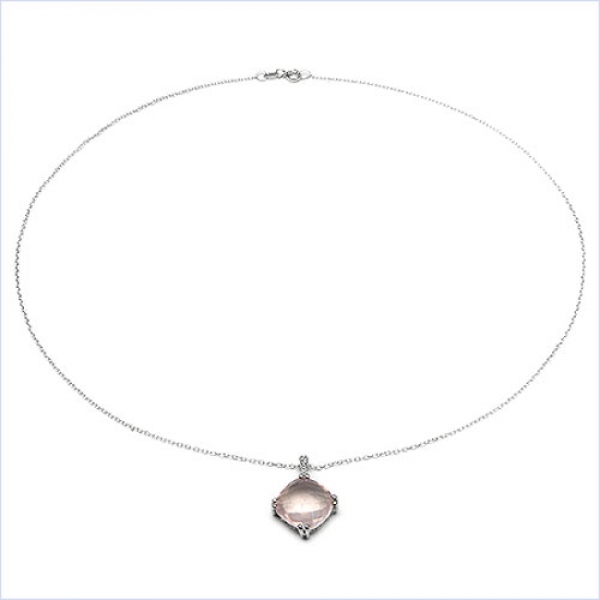 Collier/Kette mit Diamant/Rosenquarz-Anhänger 10 Karat