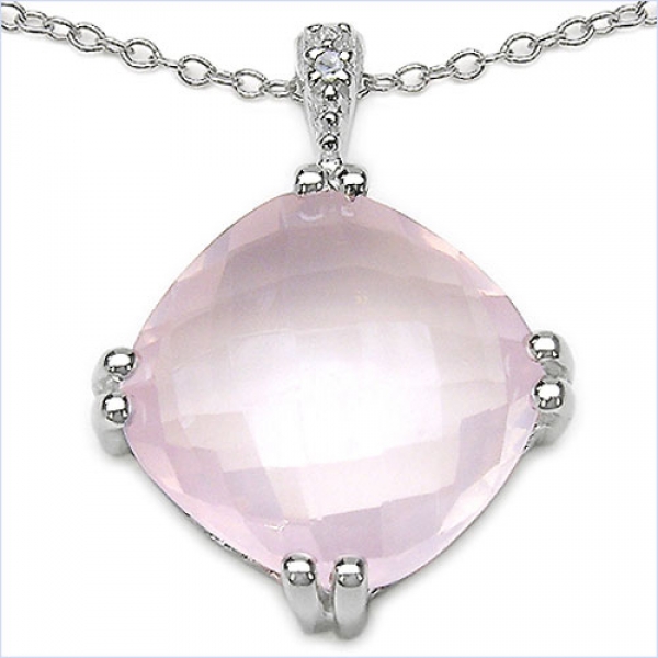 Collier/Kette mit Diamant/Rosenquarz-Anhänger 10 Karat