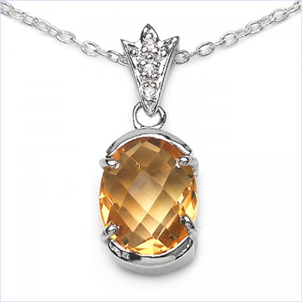 Collier/Halskette mit Anhänger-Citrin (Sonnenstein)-Zirkonia-2,53 Karat