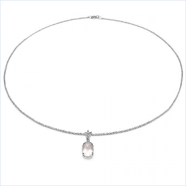 Collier/Halskette m.Anhänger-Rosenquarz-Zirkonia/3,28 Karat