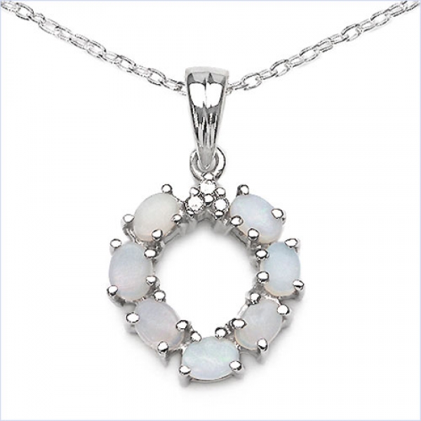 Collier/Halskette mit Diamant/Opal-Herz-Anhänger-925 Silber Rhodiniert