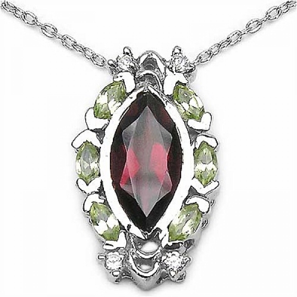 Collier/Kette mit Granat/Peridot/Zirkonia-Anhänger Silber Rhodiniert-2,77 Karat