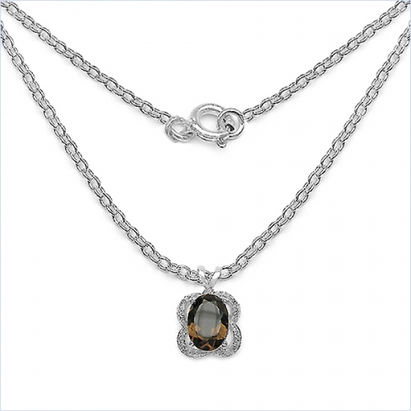 Collier/Halskette mit Smoky-Topas/Rauchquarz/Weißtopas-Anhänger-5,57 Karat