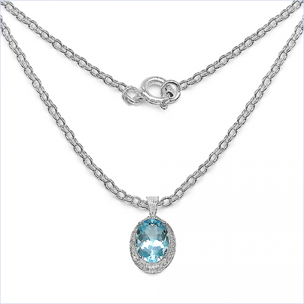 Collier/Kette mit großem Blautopas-925 Silber, 15 Karat
