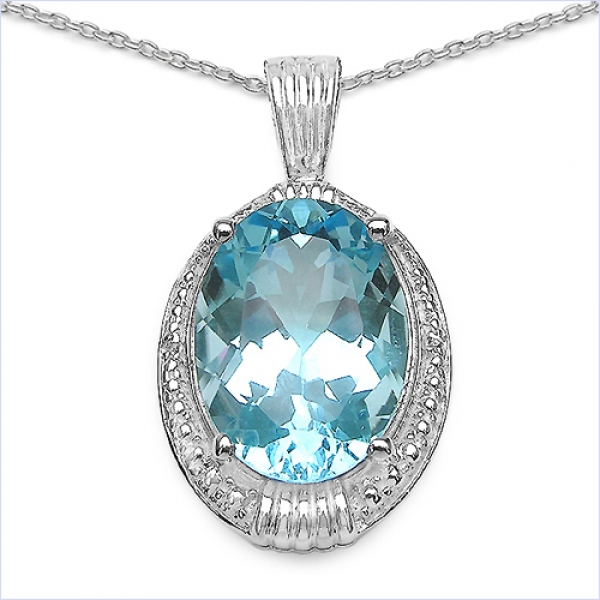 Collier/Kette mit großem Blautopas-925 Silber, 15 Karat