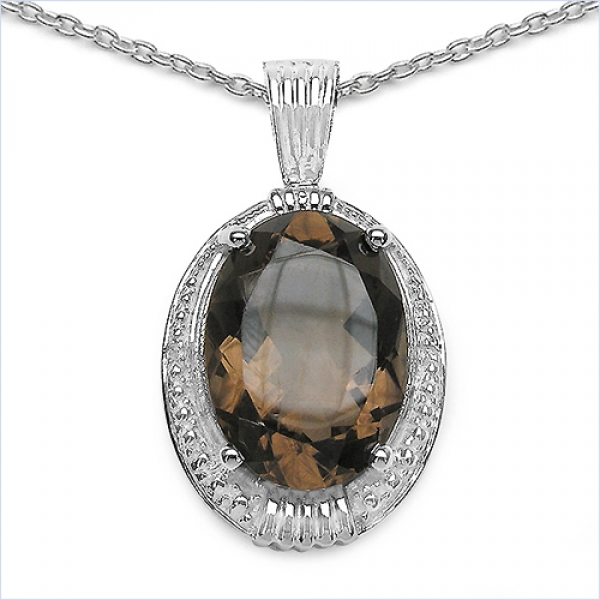 Collier/Kette mit großem Smoky-Topas/Rauchquarz-Weißtopas-Anhänger 11,67 Karat