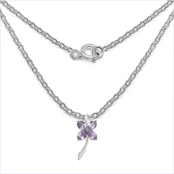Collier/Kette Kleeblatt/Blume-Amethyst-Silb.3,40 Karat