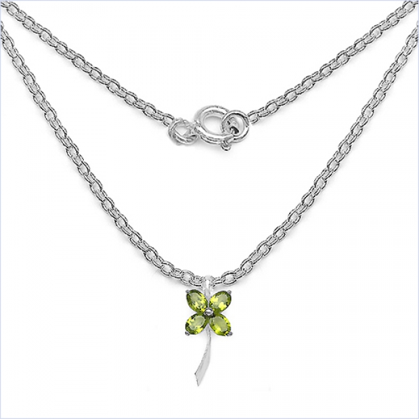 Collier/Kette Kleeblatt/Blume-Peridot-Anhänger,Silb.3,40Karat