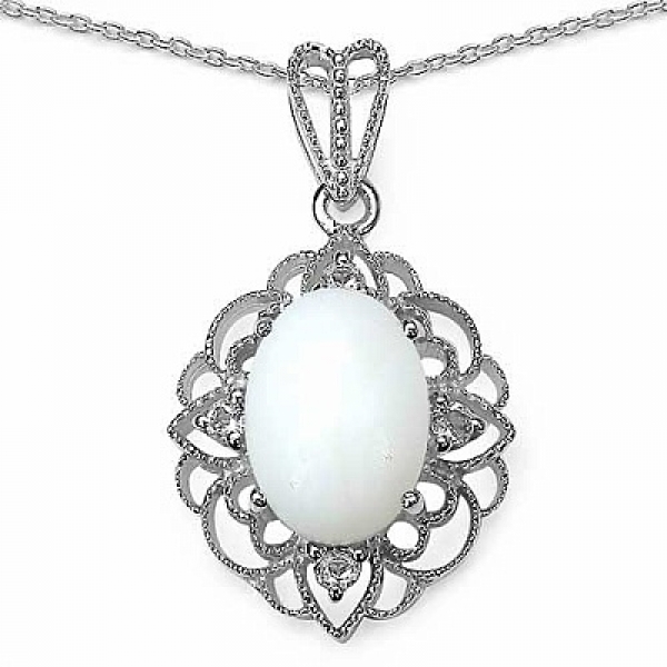 Collier/Kette mit großem Milch-Opal/Weißtopas-Anhänger-6,32 Karat
