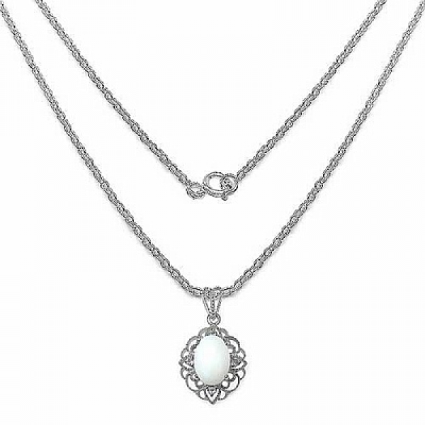 Collier/Kette mit großem Milch-Opal/Weißtopas-Anhänger-6,32 Karat