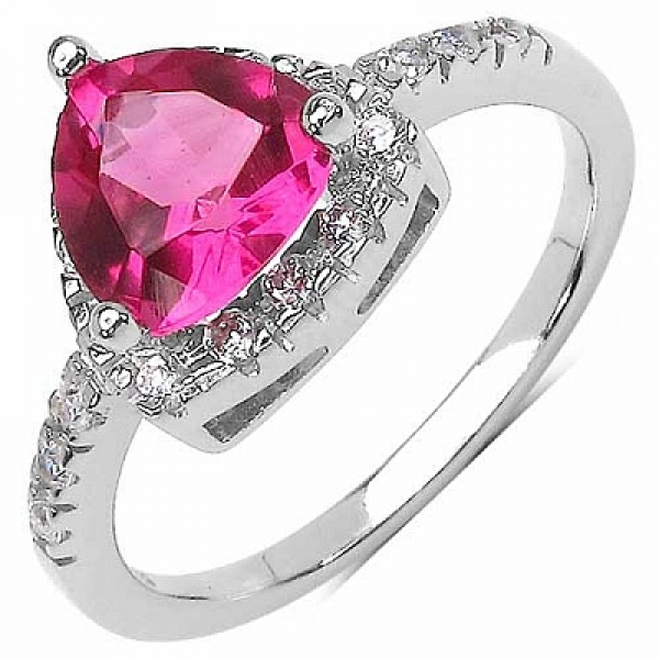 Ohrringe Pink/Weiße Zirkonia-Trillion/Dreiecke-30 Steine-925 Silber-Rhodiniert